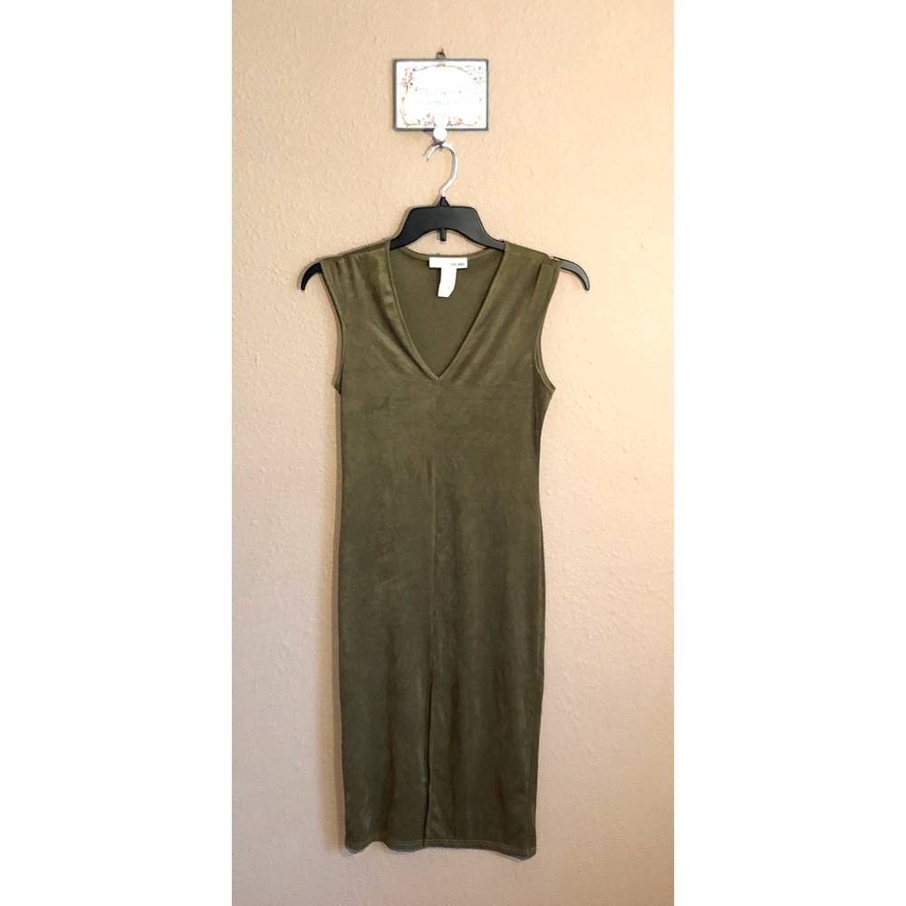Sans Souci Vegan Suede Midi Dress Olive Md - Picture 3 of 5